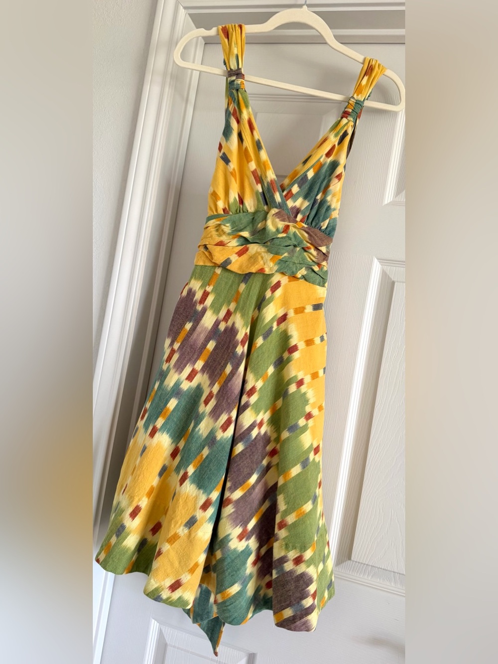 MARC JACOBS Yellow, Green, Autumn Orange 100% Cotton Swing Dress, Tie Back Sz 10
